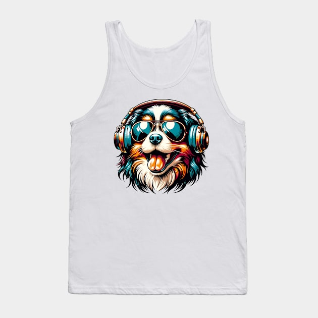 Tibetan Spaniel Smiling DJ in Bright Japanese Style Tank Top by ArtRUs